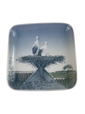 Bing & Grondahl Stork Nest 5" Square Trinket Dish Plate Denmark 583/455